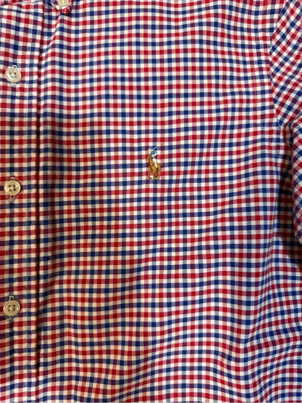 Polo Ralph Lauren Mens M Red Blue White Gingham Long Sleeve Button Down Shirt